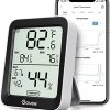 Govee Bluetooth Digital Hygrometer Indoor Thermometer, Room Humidity and Temperature Sensor Gauge with Remote App Monitoring, Large LCD Display, Notification Alerts, 2 Years Data Storage Export, Black
