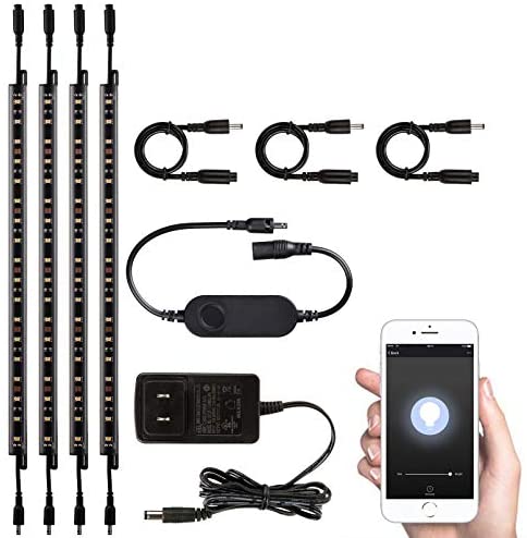 TORCHSTAR LED Safe Lighting Kit, Compatible with Alexa, App Control, Dimmable Light Bars, Linkable Under Cabinet Lights, 3000K Warm White, UL Power Adapter for Showcase, Shelf, 4Pcs