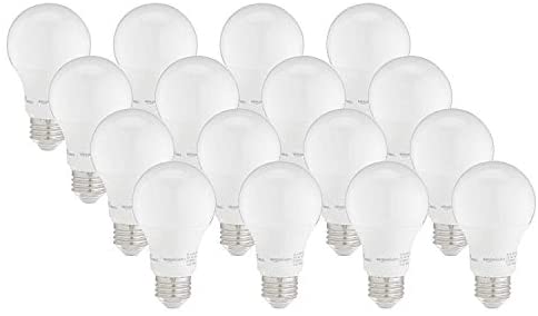 Amazon Basics 60W Equivalent, Daylight, Dimmable, 10,000 Hour Lifetime, A19 LED Light Bulb | 16-Pack
