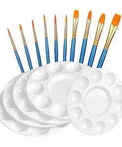 Amazon Basics Art Paintbrush Set, Include 20 pcs Paintbrush & 6 pcs Round Paint Tray Palettes