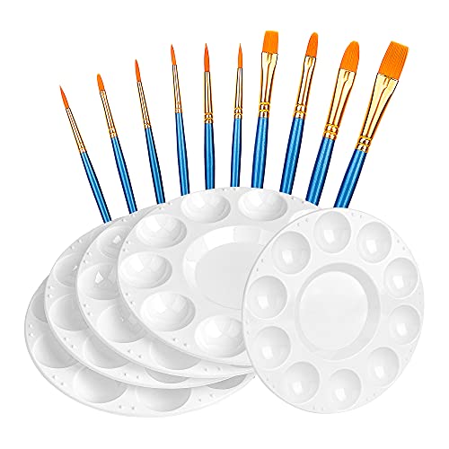 Amazon Basics Art Paintbrush Set, Include 20 pcs Paintbrush & 6 pcs Round Paint Tray Palettes