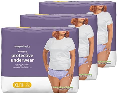 Amazon Basics Incontinence & Postpartum Underwear for Women, Maximum Absorbency, Extra Large, 48 Count, 3 Packs of 16 (Previously Solimo)