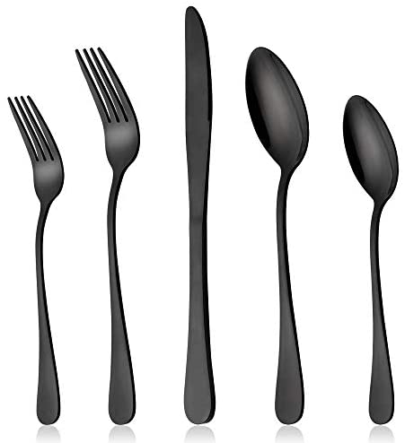 Black Flatware Silverware Set, LIANYU 40-Piece Stainless Steel Cutlery Set for 8, Restaurant Party Tableware Eating Utensils, Mirror Finish, Dishwasher Safe