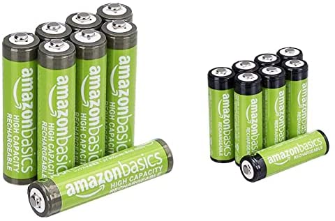 Amazon Basics AAA High-Capacity Ni-MH Rechargeable Batteries, Pre-Charged - 8-Pack & 8-Pack AA Rechargeable Batteries, 2000 mAh, Pre-Charged