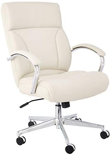 Amazon Basics Modern Executive Chair, 275lb Capacity with Oversized Seat Cushion, Ivory Bonded Leather