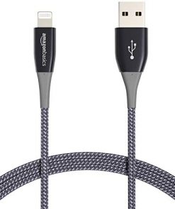 Amazon Basics New Release Double Nylon Braided Lightning to USB Cable - MFi Certified Apple iPhone Charger, 20,000 Bend Lifespan - Dark Gray, 6-Ft