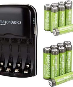 Amazon Basics Rechargeable Battery Charger with 8 AA and 8 AAA High-Capacity NiMH Rechargeable Batteries