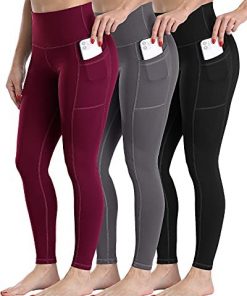 CHRLEISURE Leggings with Pockets for Women, High Waisted Tummy Control Workout Yoga Pants 3 Pack