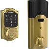 SCHLAGE Connect Smart Deadbolt with Camelot trim in Bright Brass, Zigbee Certified - BE468GBAK CAM 605