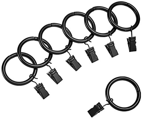 Amazon Basics Curtain Rod Clip Rings for 1" Rod, Set of 7, Black