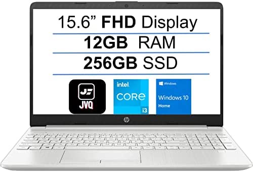 2022 Newest HP 15.6" FHD 1080P IPS Display Laptop Computer, 11th Gen Intel Core i3-1115G4(Up to 4.1GHz), 12GB RAM, 256GB SSD, Webcam, Bluetooth, Wi-Fi, HDMI, Finger Print Reader, Windows 10 S, Silver