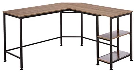 Amazon Basics L-Shape Computer Desk with Shelves for Storage, 54.3 Inch, Espresso with Black Frame