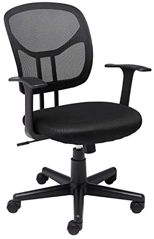 Amazon Basics Mesh, Mid-Back, Adjustable, Swivel Office Desk Chair with Armrests, Black