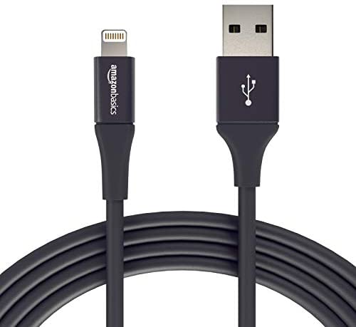 Amazon Basics USB A Cable with Lightning Connector, Premium Collection, MFi Certified Apple iPhone Charger, 10 Foot, 12 Pack, Black