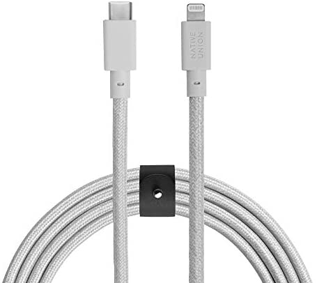 NATIVE UNION Belt Cable USB-C to Lightning - 10ft Ultra-Strong Reinforced Cable [MFi Certified] for iPhone/iPad (Cloud White)