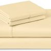 Pizuna 400 Thread Count Cotton Queen Size Yellow Sheets Set, 100% Long Staple Cotton 4 PC Sheets, Sateen Cotton Bedding Set fit Upto 15 inch Deep Pocket (Yellow Queen 100% Cotton Sheets)