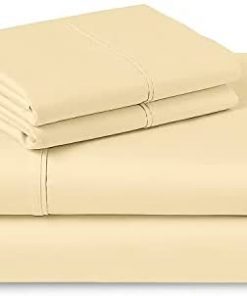 Pizuna 400 Thread Count Cotton Queen Size Yellow Sheets Set, 100% Long Staple Cotton 4 PC Sheets, Sateen Cotton Bedding Set fit Upto 15 inch Deep Pocket (Yellow Queen 100% Cotton Sheets)