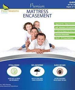 Four Seasons Essentials Queen Mattress Protector - Zippered Bedbug Waterproof Mattress Cover, Premium Quality Hypoallergenic Bed Encasement