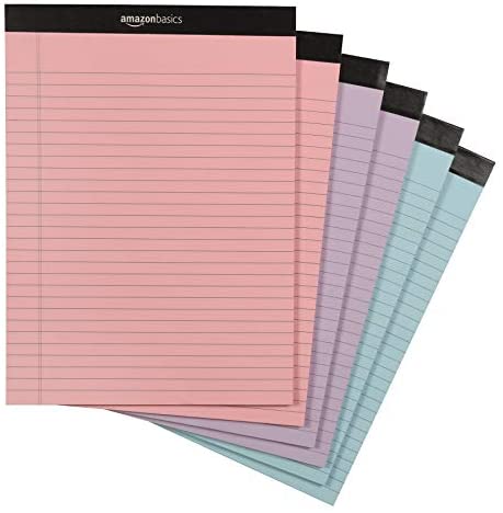 Amazon Basics Wide Ruled 8.5 x 11-Inch Lined Writing Note Pads - 6-Pack (50-sheet Pads), Pink, Orchid & Blue Assorted Colors