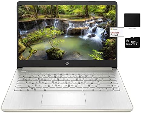 Newest HP 14" Thin Light Laptop, Intel 2-Core N4020, 8GB RAM, 128GB Storage(64GB eMMC+64GB Micro SD),1Yr Office,Win 10 Bundle w/ GalliumPi Mousepad (Pale Gold)