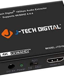 4K 60Hz HDMI Audio Extractor Converter SPDIF + 3.5MM Output Supports HDMI 2.0, HDCP 2.2, 1080P@120Hz, 1080P@144Hz, Dolby Digital/DTS Passthrough CEC, HDR10 by J-Tech Digital [JTD18G-H5CH]
