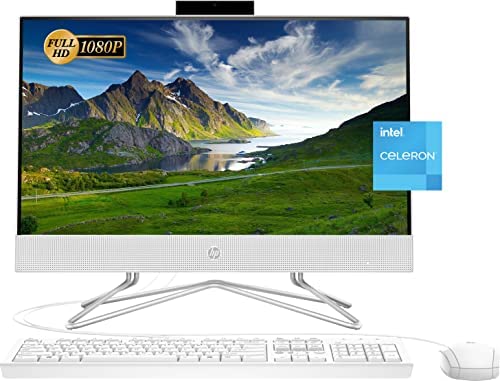 2022 Newest HP All-in-One Desktop, 21.5" FHD Display, Intel Celeron J4025 Processor, 12GB RAM, 256GB PCIe SSD, Webcam, HDMI, RJ-45, Wired Keyboard&Mouse, WiFi, Windows 11 Home, White