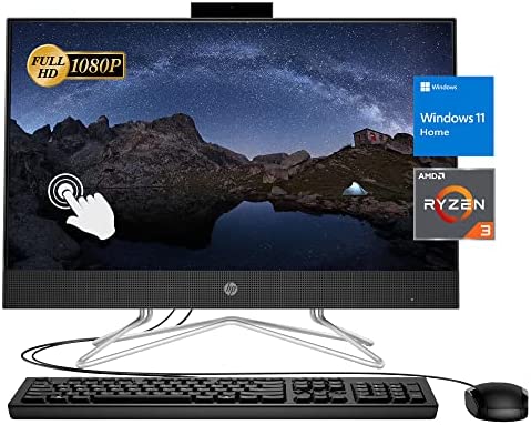 2022 Newest HP All-in-One Desktop, 22" FHD Touch Screen, AMD Ryzen 3 3250U, 32GB RAM, 1TB SSD, Webcam, DVD-RW, HDMI, RJ-45, USB Wired Keyboard&Mouse, WiFi, Windows 11 Home, Black