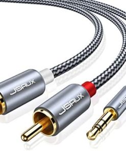 JSAUX RCA to 3.5mm Cable, 【6.6ft/2M】 Aux to RCA Headphone Male to Male Jack Adapter Nylon Braided 1/8 to RCA Audio Y Cord for Smartphones, MP3, Tablets, Speakers, HDTV -Grey
