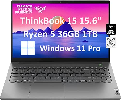 Lenovo ThinkBook 15 Gen 3 15.6" FHD (36GB DDR4 RAM, 1TB PCIe SSD, AMD 6-Core Ryzen 5 5500U (Beat i7-1165G7), Anti-Glare, Webcam) Business Laptop, Backlit Keyboard, Fingerprint, Type-C, Win 11 Pro